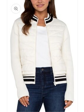 Liverpool Women's Ivory Quilted Bomber Jacket with Striped Trim